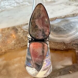 2501 Artisan Silver and Pink Rhodochrosite Gemstone Statement Ring